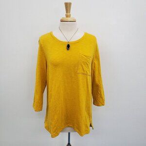 Chico's Ultimate Tee Size 2 (L) Mustard Yellow 3/4 Sleeve Pocket High-Low Hem